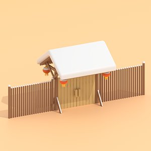 Chinese Snow Village Gate and Fence model