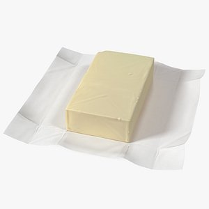 Whole Block of Butter in Open Foil Packaging 3D model