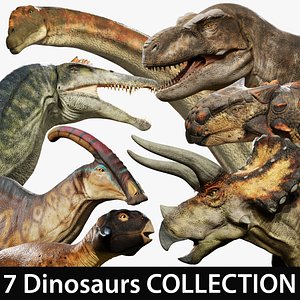 7 Accurate Dinosaurs Rig Assets Pack model
