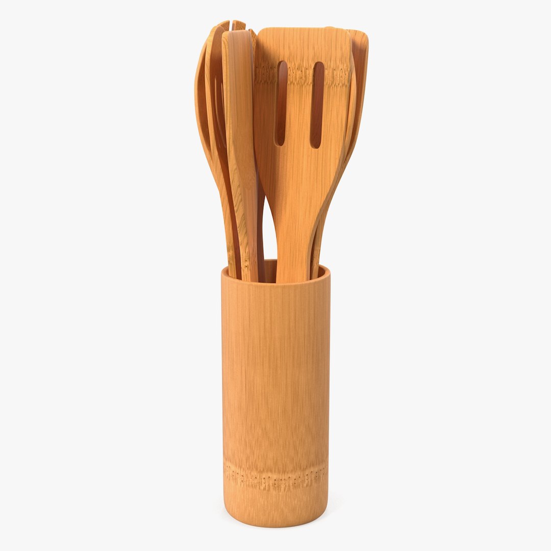 Wooden Cooking Spoons 3D Models Set 3D model preview