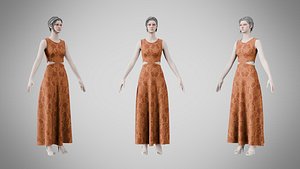 Dress 31 Amber Thread Brocade v2 3D model