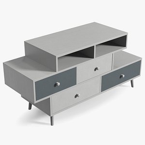 White Sideboard 4 Drawer Irvine 3D