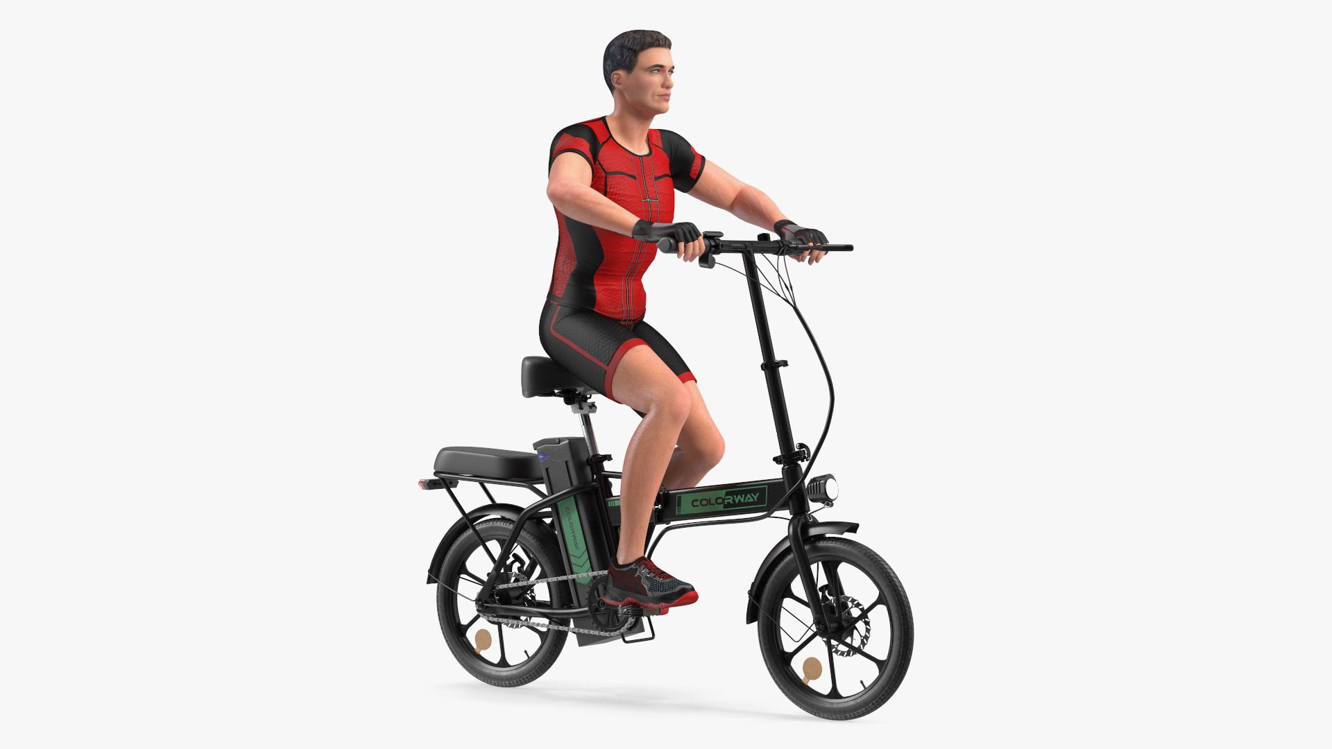 Black Colorway Electric Bike with Cyclist 3D model preview