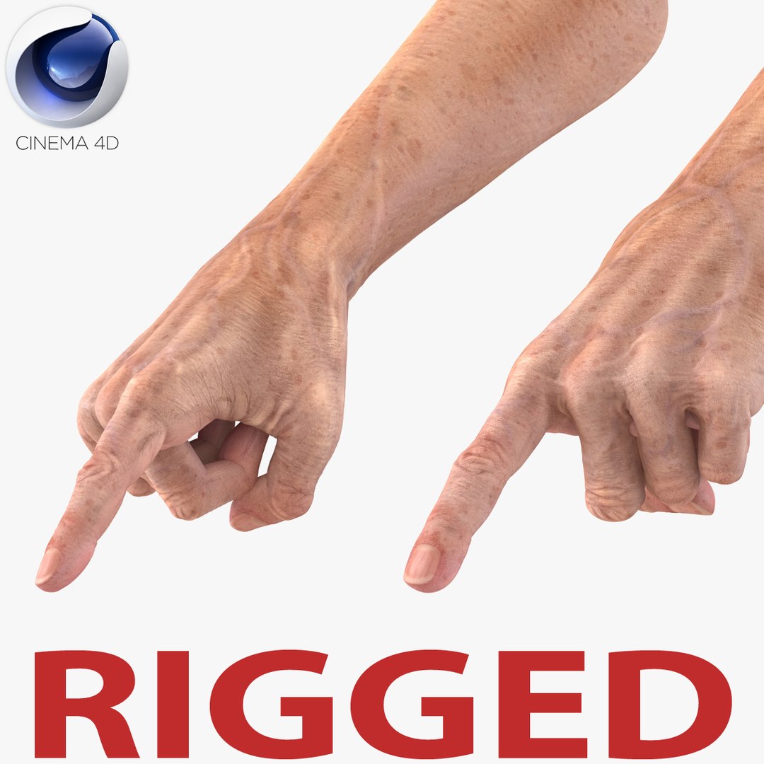 Old Man Hands 3 Rigged for Cinema 4D 3D model preview