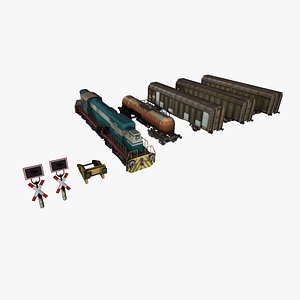 locomotive transports wagons 3D model