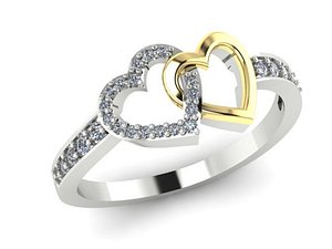 3D ring  two hearts model