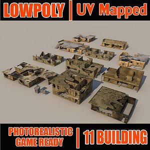 Lowpoly buildings with interiors
