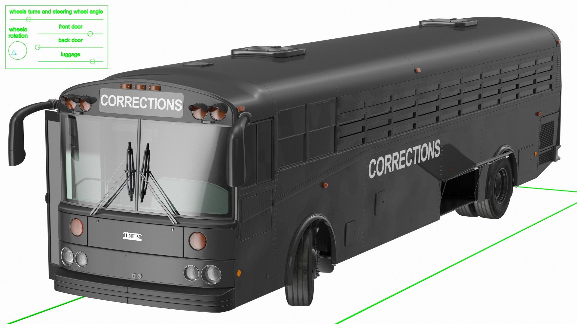 Prison Transport Bus Thomas Saf T Liner Black Rigged 3D model preview