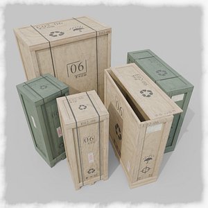 Customizable Wooden Crate Trio - Vertical Mix 3D model