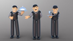 Minimal Waiter Cartoon Character 3D