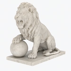Lion Statue Sitting With Globe Angry