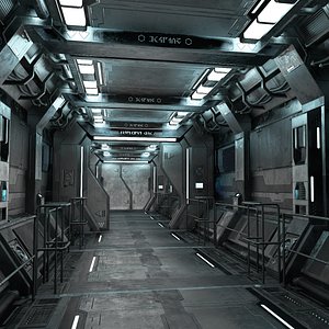 Sci-Fi Modular Corridor with Door Version 1 - Low Poly