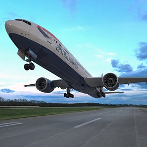 3D Boeing 777 British Airways Rigged for Maya