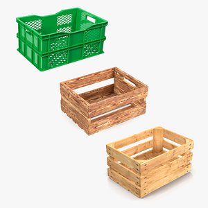 3D Wooden and Plastic Fruit Crates Collection 2
