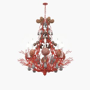 Red Coral and Shell Chandelier