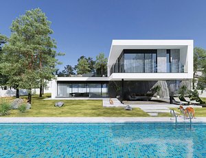 3D Modern style villa high-end fashion self-built home stay hotel building holiday villa