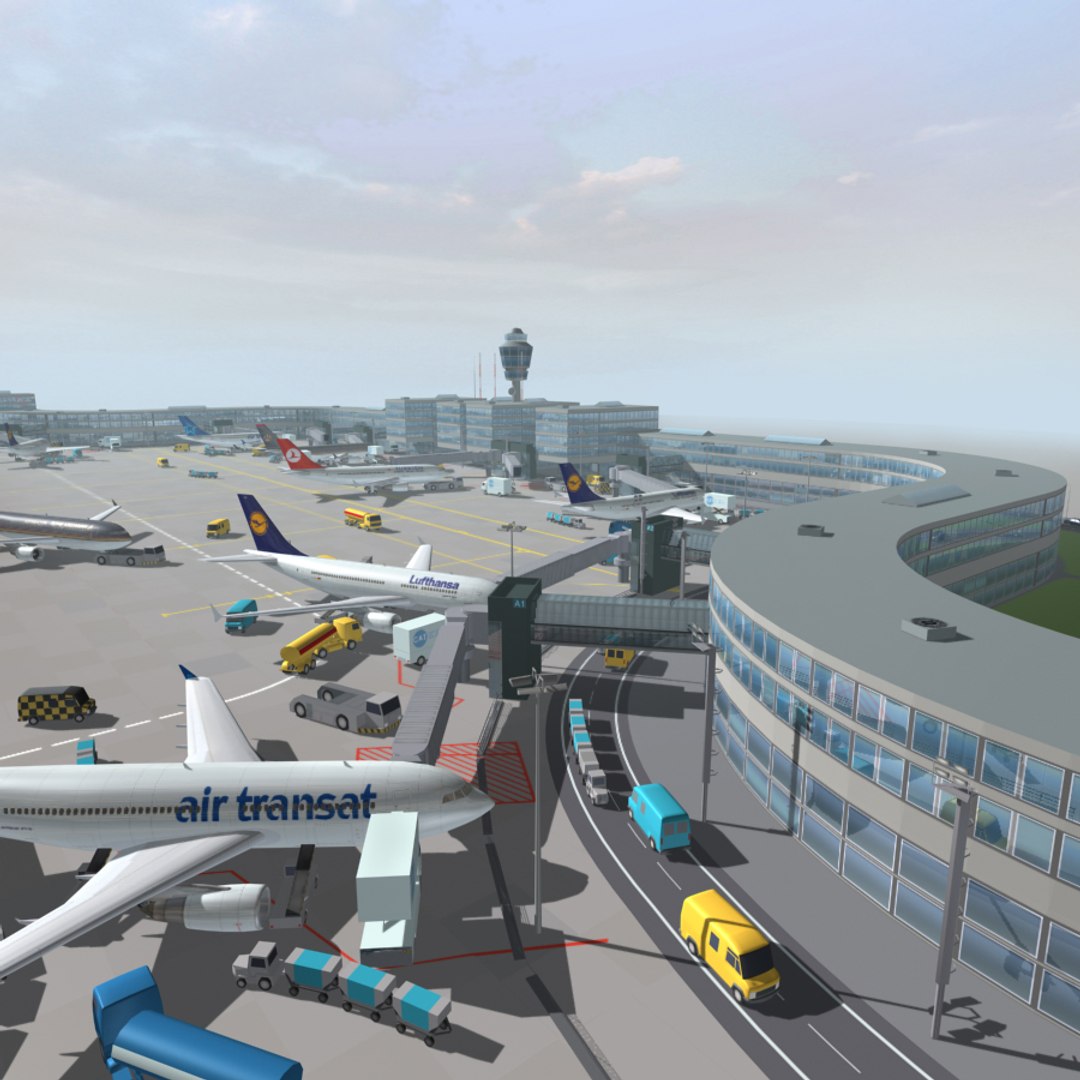 Airport Terminal Air Plane 3d Model