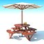 Garden Furniture: exterior Picnic deck Table with umbrella, Parasol and Beer for outdoor cafe or terrace