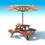Garden Furniture: exterior Picnic deck Table with umbrella, Parasol and Beer for outdoor cafe or terrace