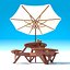 Garden Furniture: exterior Picnic deck Table with umbrella, Parasol and Beer for outdoor cafe or terrace