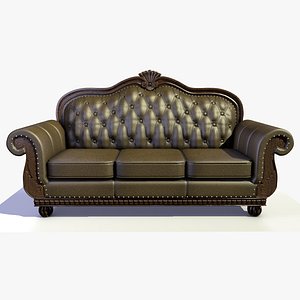 Traditional Solid Wood, Leather And Fabric Chesterfield Sofa 2
