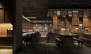 New Chinese Style Restaurant Interior 3D Model