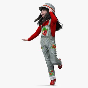 Realistic Asian Girl Child in Street Clothes Rigged for Maya