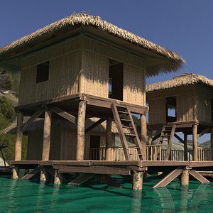 Overwater Bamboo Hut with Thatched Roof