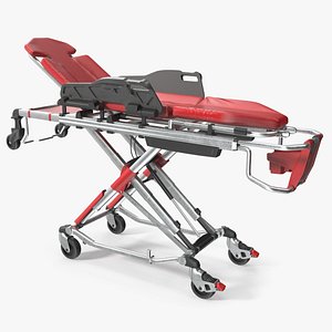 Adjustable Patient Transport Cot Black Red Standalone Pose 3D model