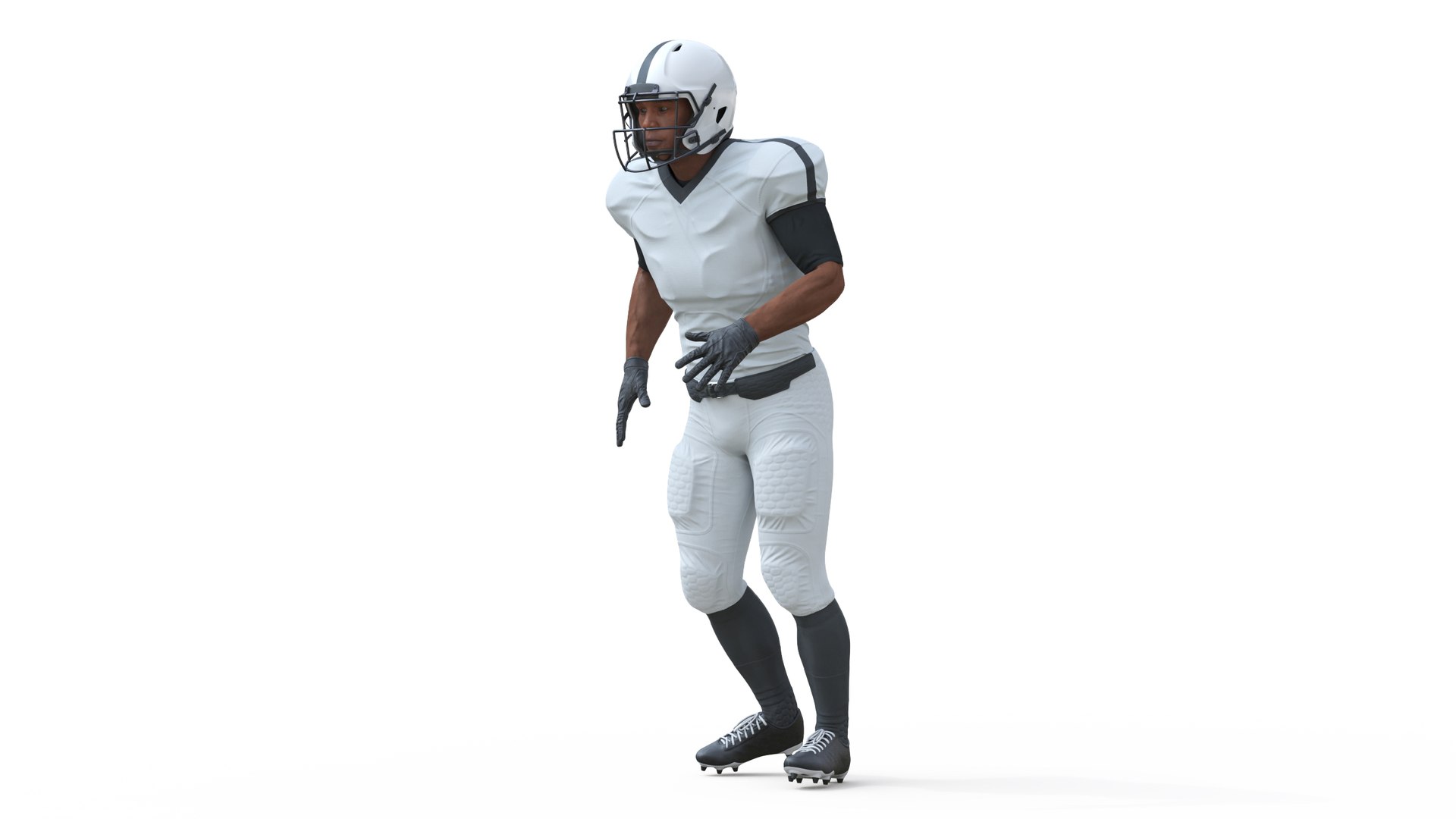 White Uniform Black Man Football Player Rigged 3D model preview