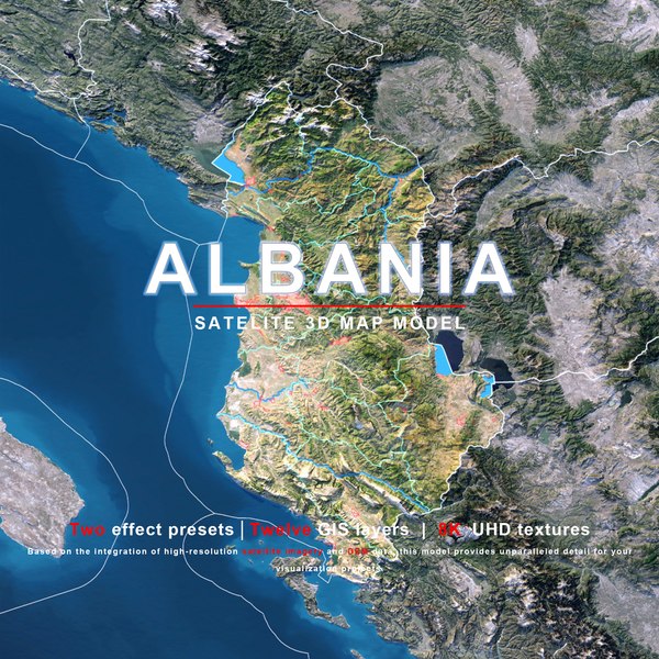 Modello 3D Mappa dell'Albania - Terreno satellitare realistico in 8K ...