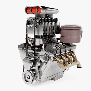 vintage car engine V8 turbocharged vehicle part da1 3D model