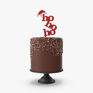 Christmas Cake with Hohoho and Santas Hat Topper 3D