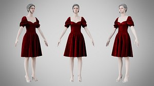 3D Dress 09 Burgundy Velvet With Design