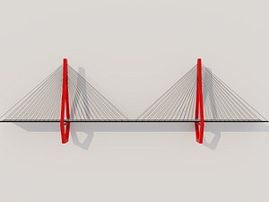 Modern Red Cable-Stayed Bridge 3D Model