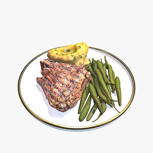Grilled Steak with Mashed Potatoes  Green Beans Fried