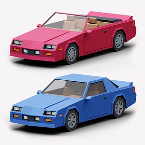 3D Stylized Cartoon Coupe and Convertible Cars 80s Low-poly model