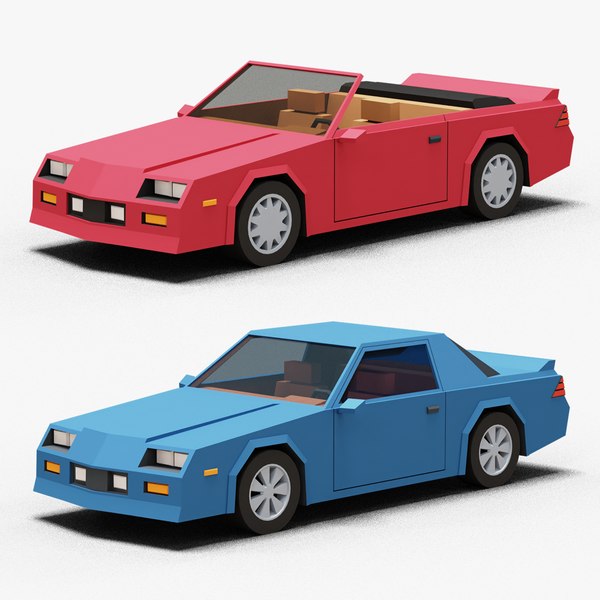 风格化卡通轿跑车和敞篷车80 年代低聚3d模型 Turbosquid