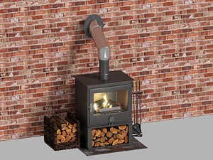 3D Contemporary Freestanding Wood Stove Fireplace
