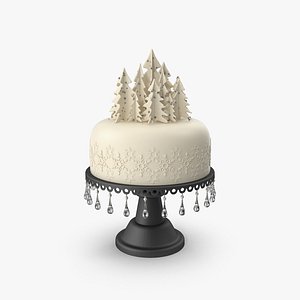 3D model Christmas Cake with Trees and Snowflakes