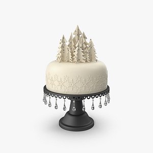 Christmas Cake with Trees and Snowflakes