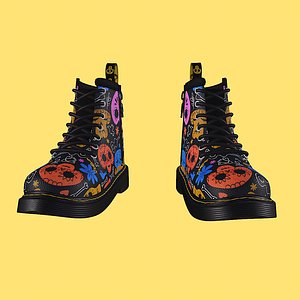 Mexican skull Black leather Boots model