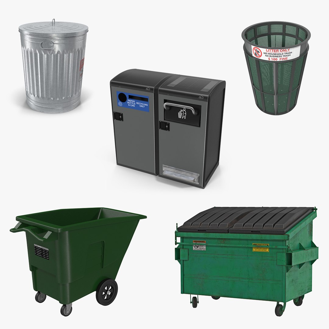 Public Garbage Cans Collection 3D model preview