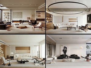 3D model Modern and minimalist living room  wooden feng shui mud wind sofa Japanese style painting floor lamp