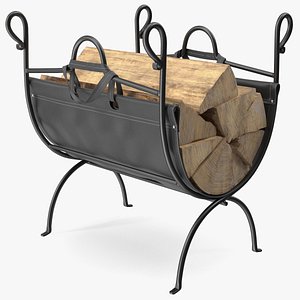 3D Folding Firewood Log Rack with Leather Sling Black