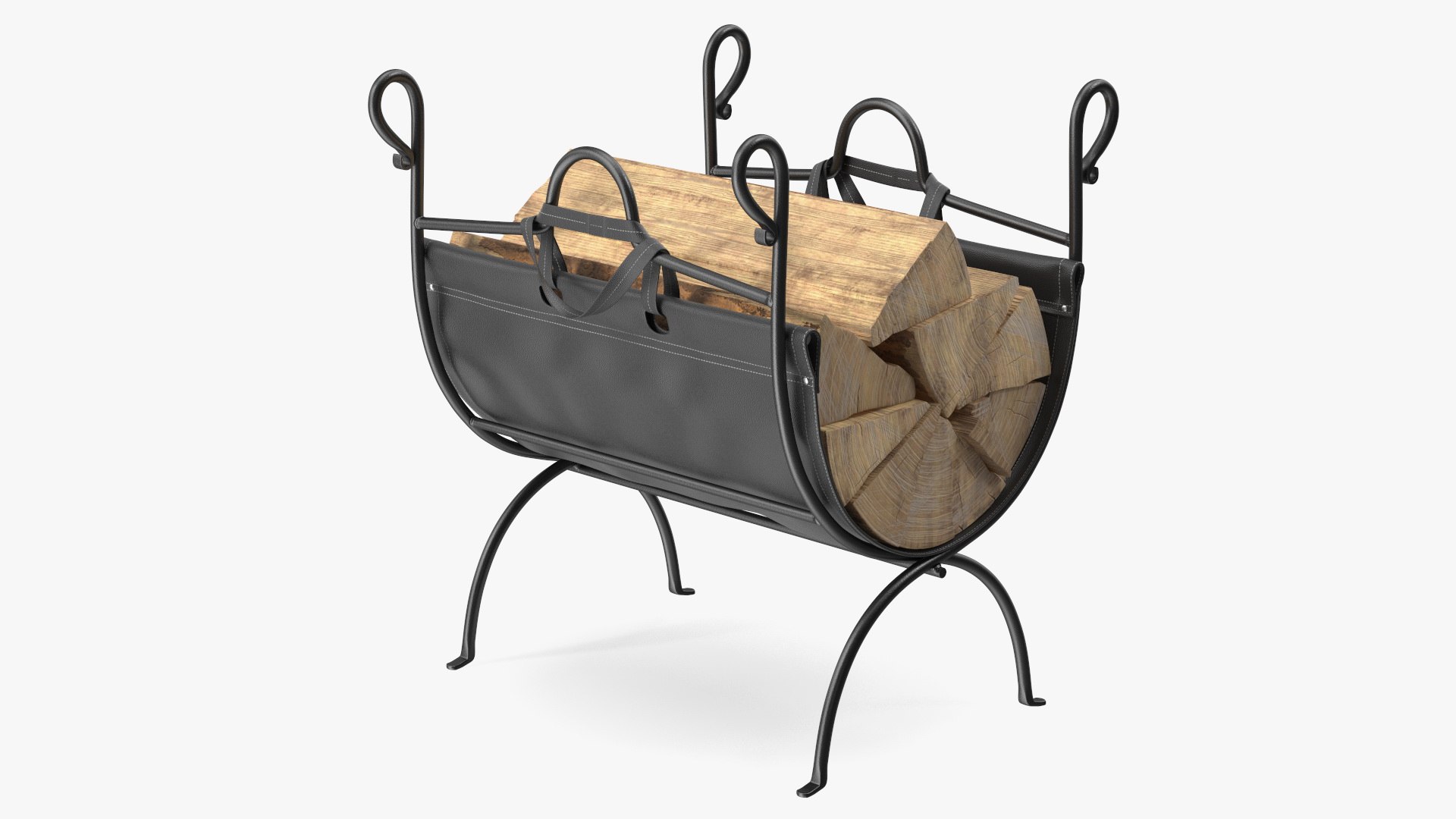 Folding Firewood Log Rack with Leather Sling Black 3D model preview
