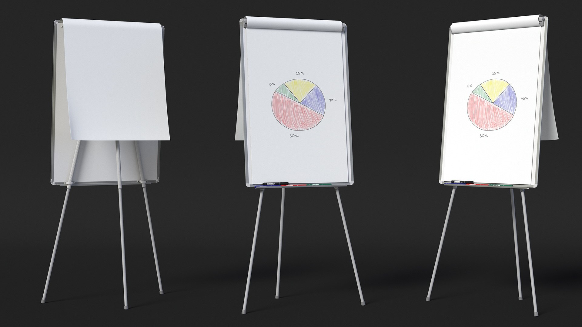 Pie Diagram On Flip Chart Board Model - TurboSquid 2235928