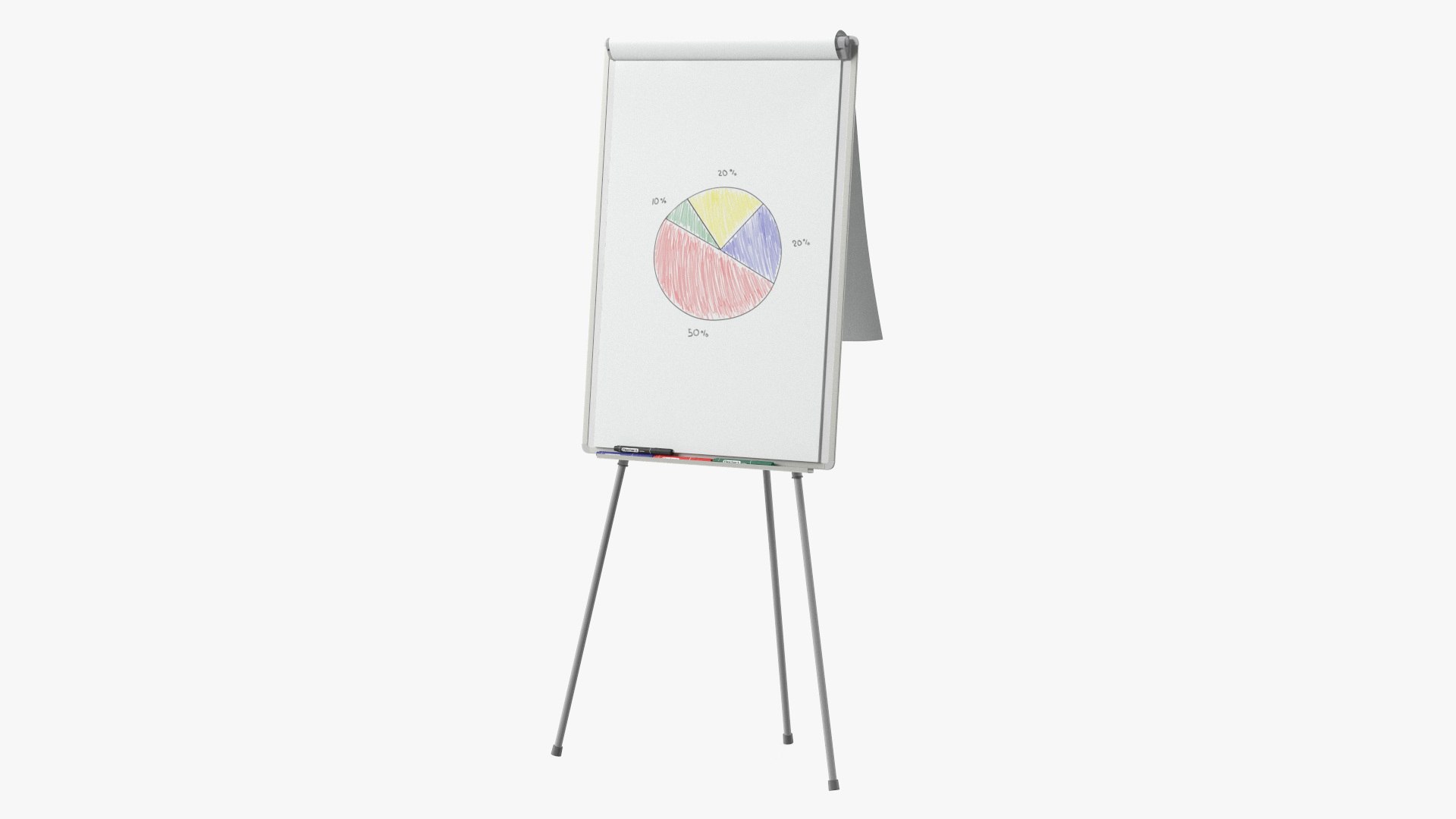 Pie Diagram on Flip Chart Board 3D model preview
