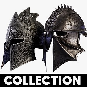 10 medieval helmet game ready 3D model