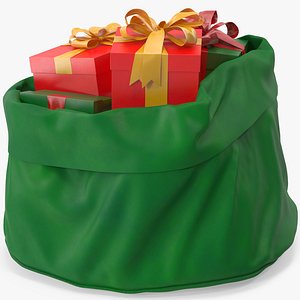 Santa Claus Open Green Bag with Gifts 2